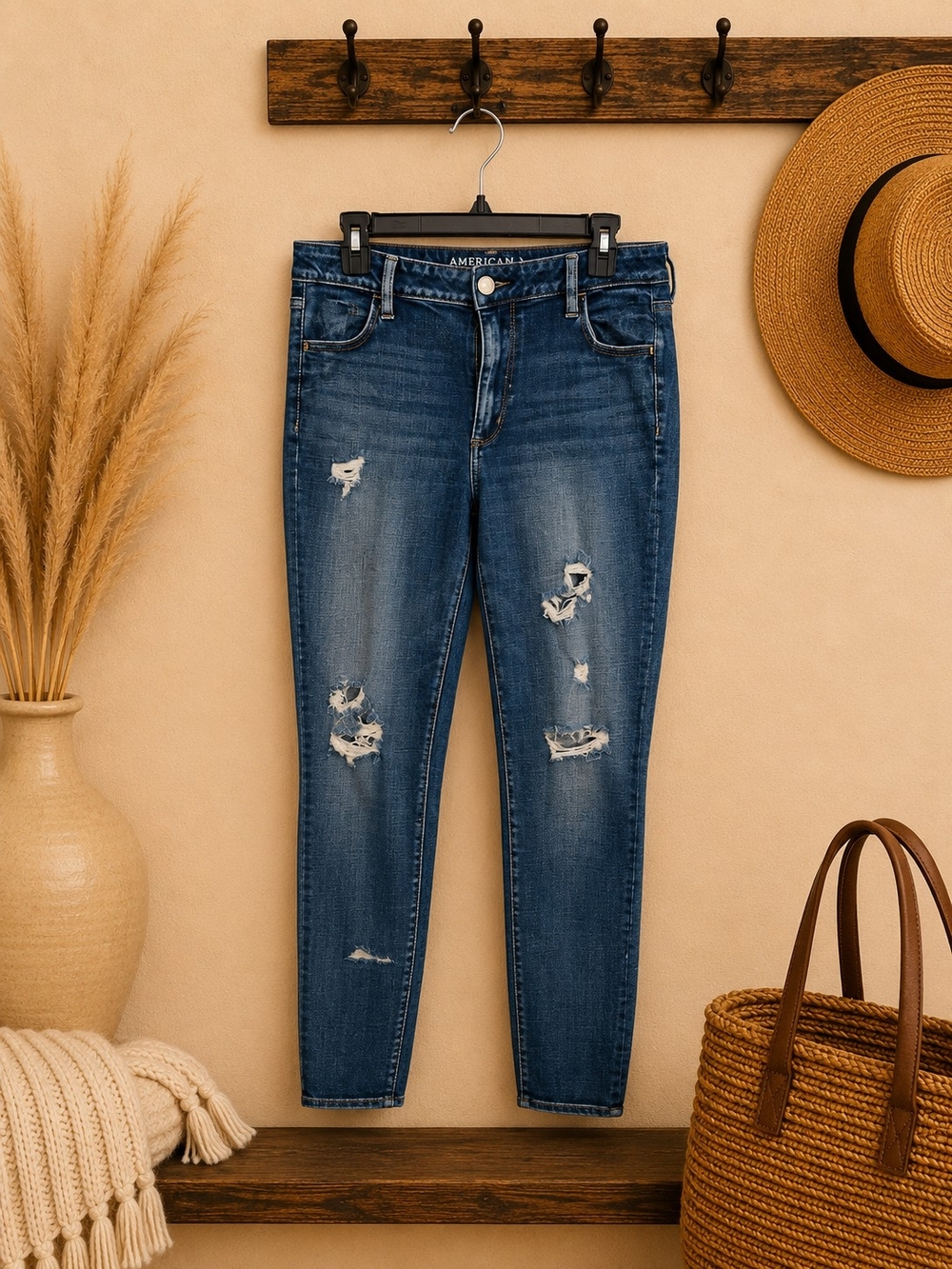 American Eagle Outfitters Ripped Dark Blue Skinny Jeans